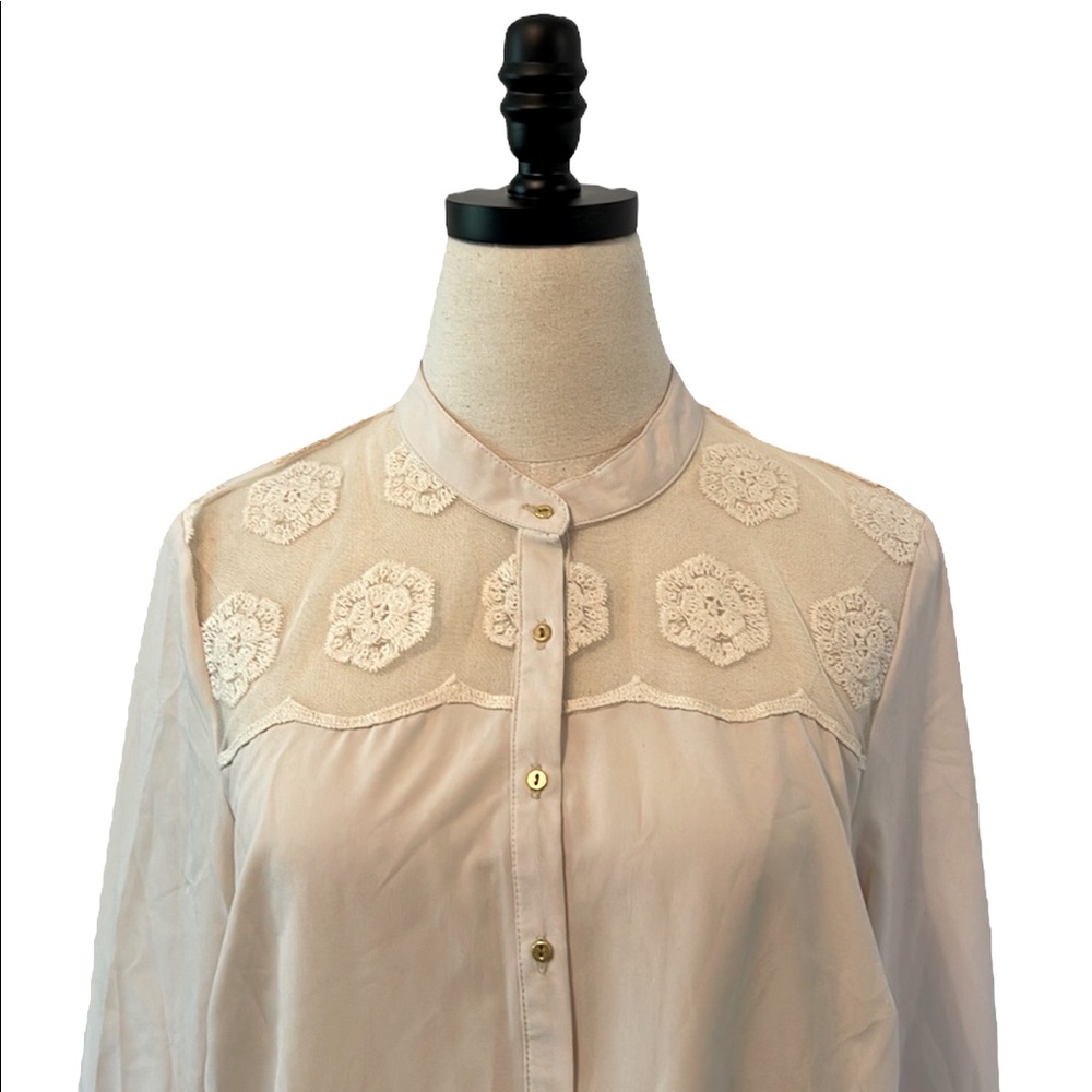 Vero Moda Cream Shirt/Dress with gold buttons and sheer embroidery detail